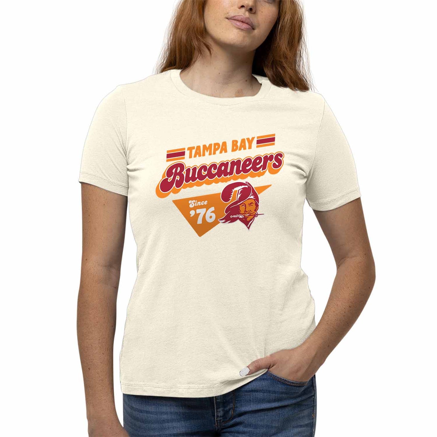 Tampa Bay Buccaneers NFL Womens Vintage Charm Tag-Less Soft T-Shirt - Birch