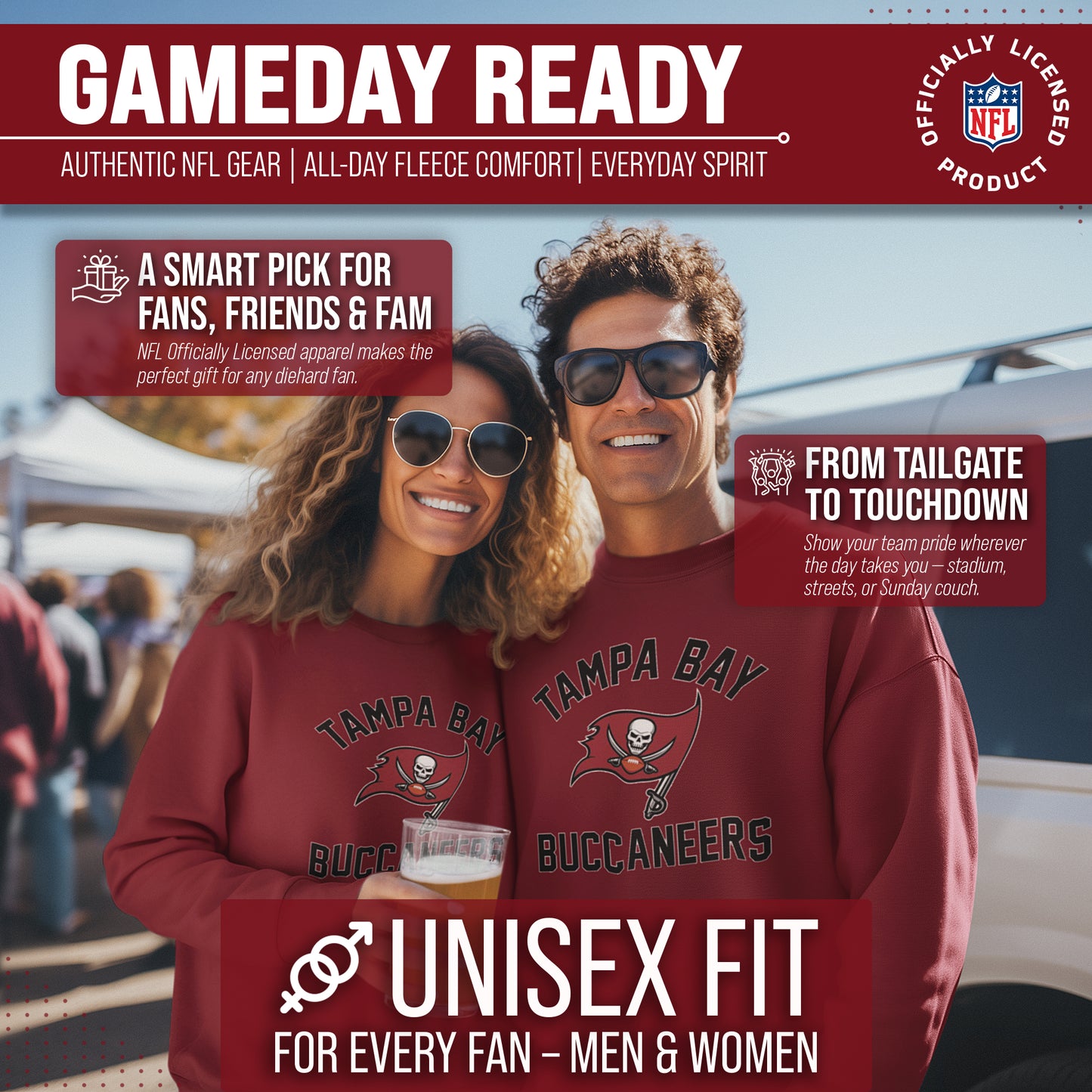 Tampa Bay Buccaneers NFL Adult Gameday Football Crewneck Sweatshirt - Cardinal