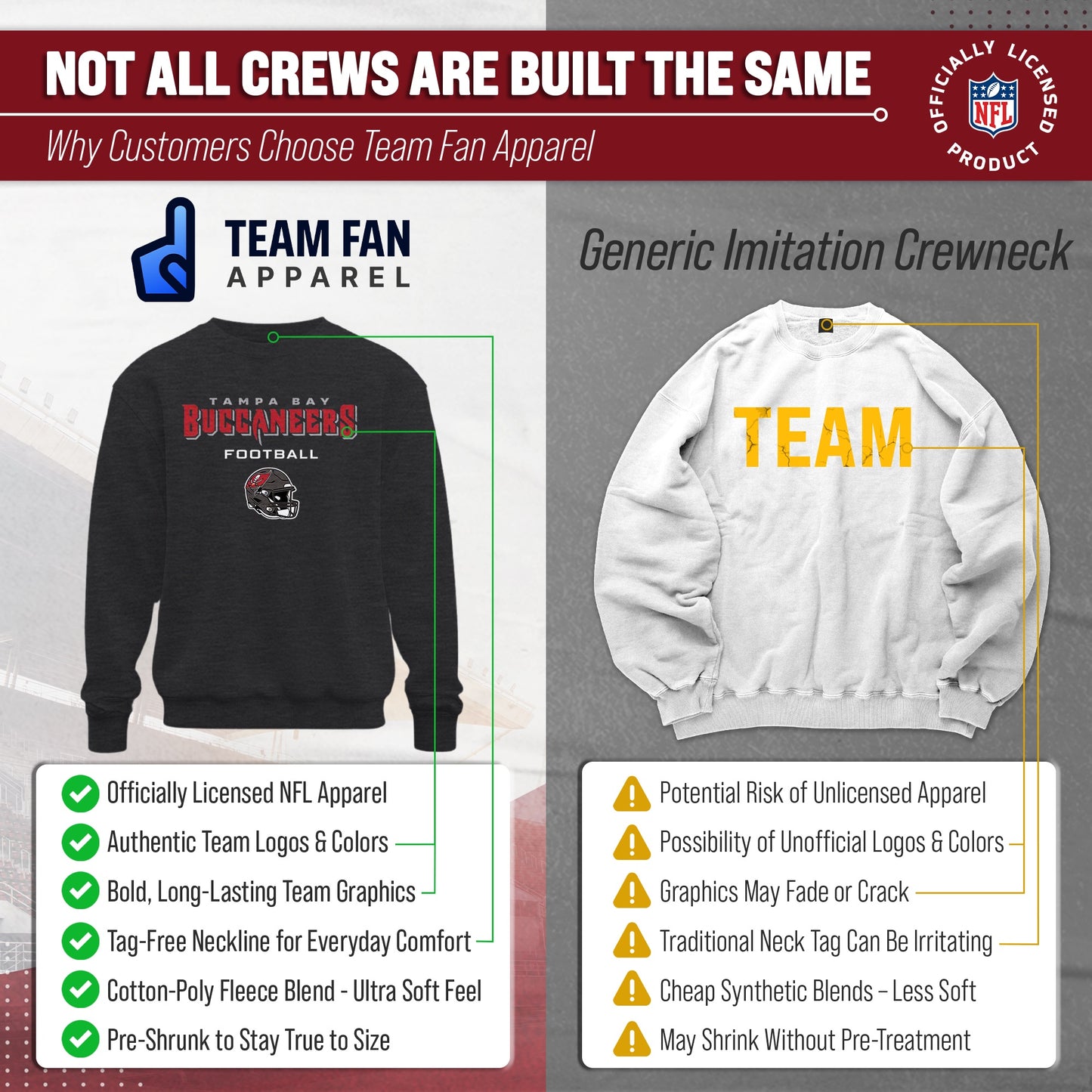 Tampa Bay Buccaneers Adult NFL Football Helmet Heather Crewneck Sweatshirt - Charcoal