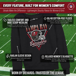 Tampa Bay Buccaneers NFL Womens Retro Triangle French Terry Slouchy Top- Raglan Sleeves - Heather Charcoal