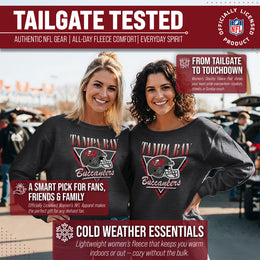 Tampa Bay Buccaneers NFL Womens Retro Triangle French Terry Slouchy Top- Raglan Sleeves - Heather Charcoal