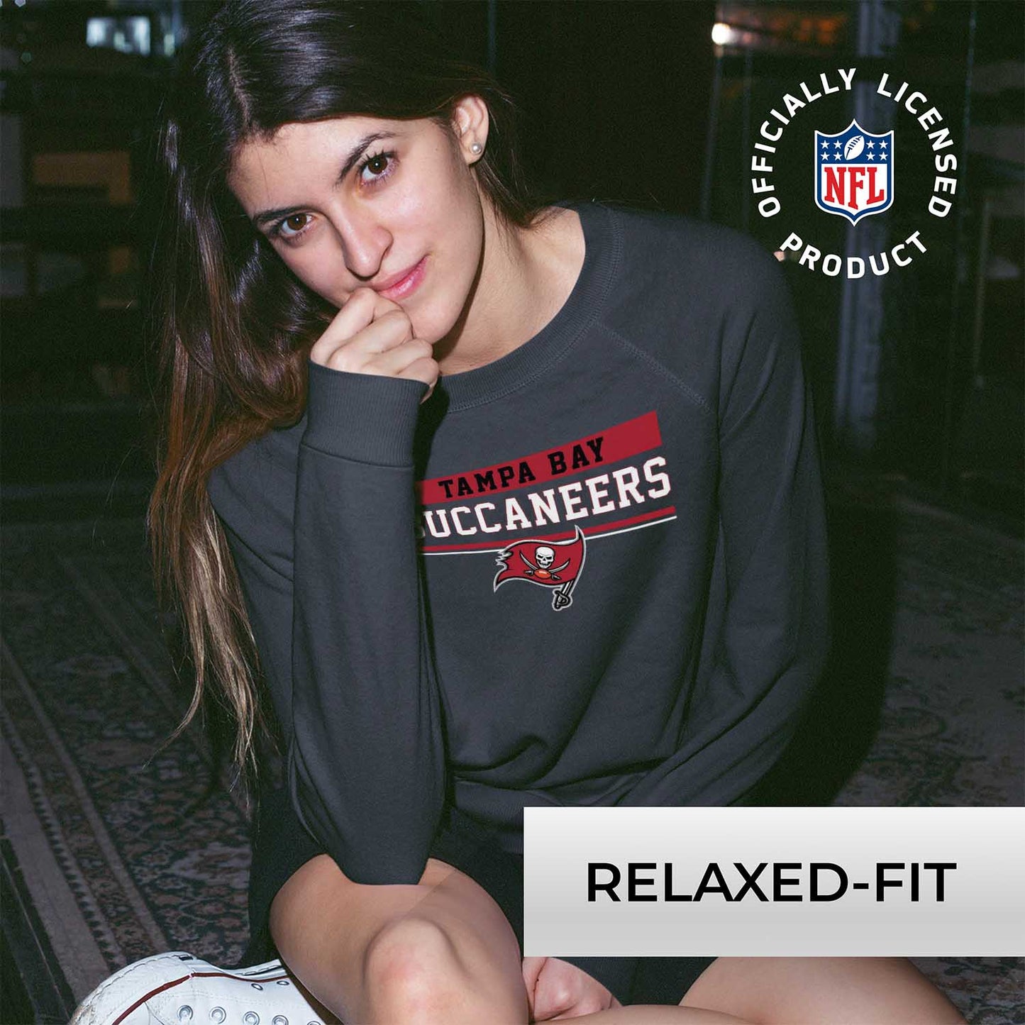 Tampa Bay Buccaneers NFL Womens Team Block French Terry Slouchy Top - Charcoal