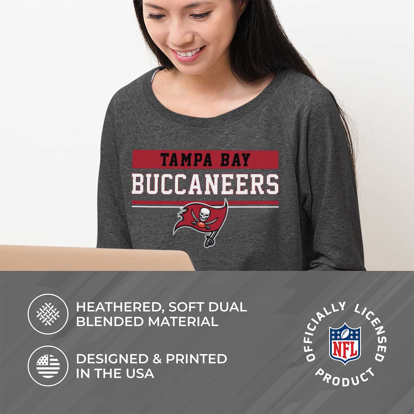 Tampa Bay Buccaneers NFL Womens Team Block French Terry Slouchy Top - Charcoal