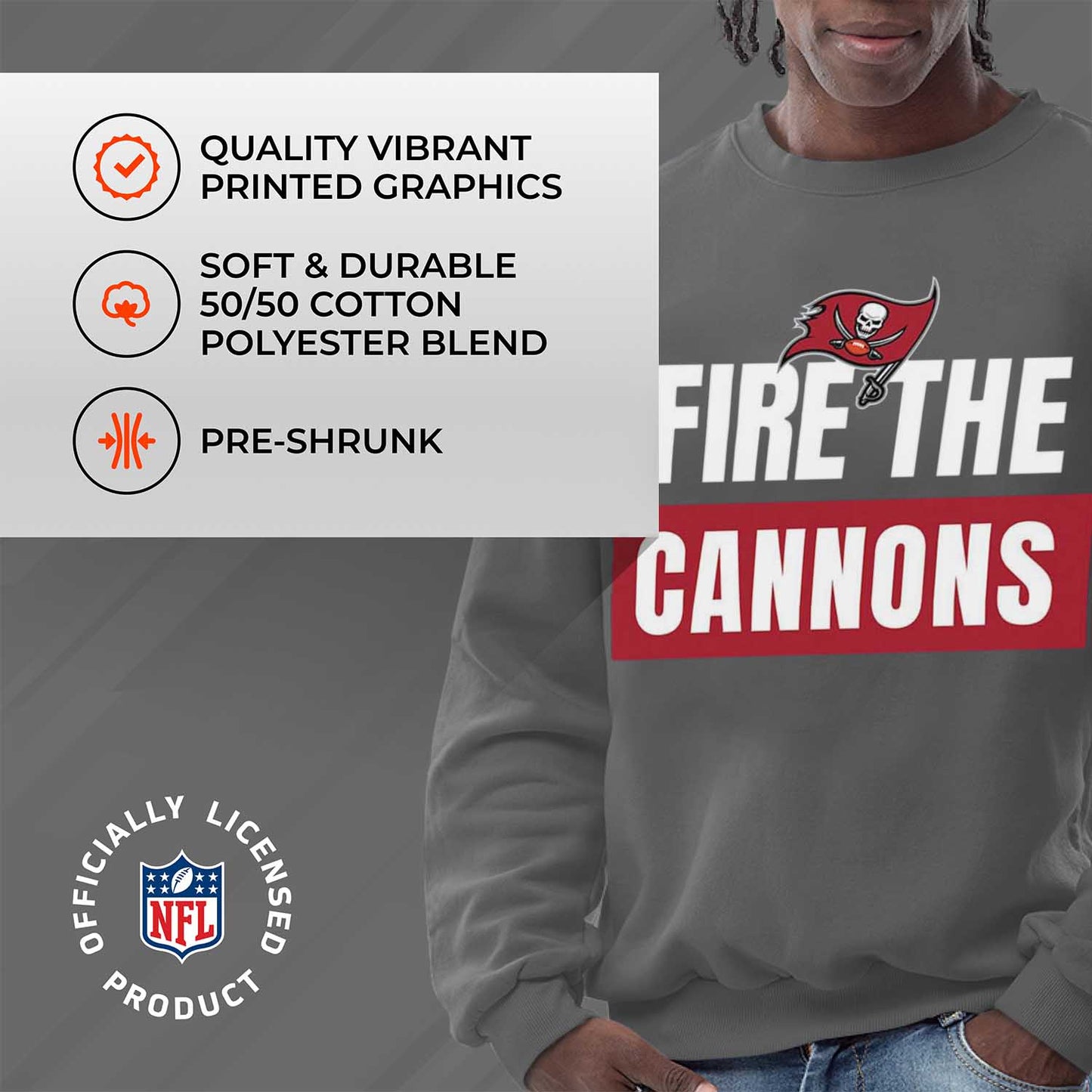 Tampa Bay Buccaneers NFL Adult Slogan Crewneck Sweatshirt - Sport Gray