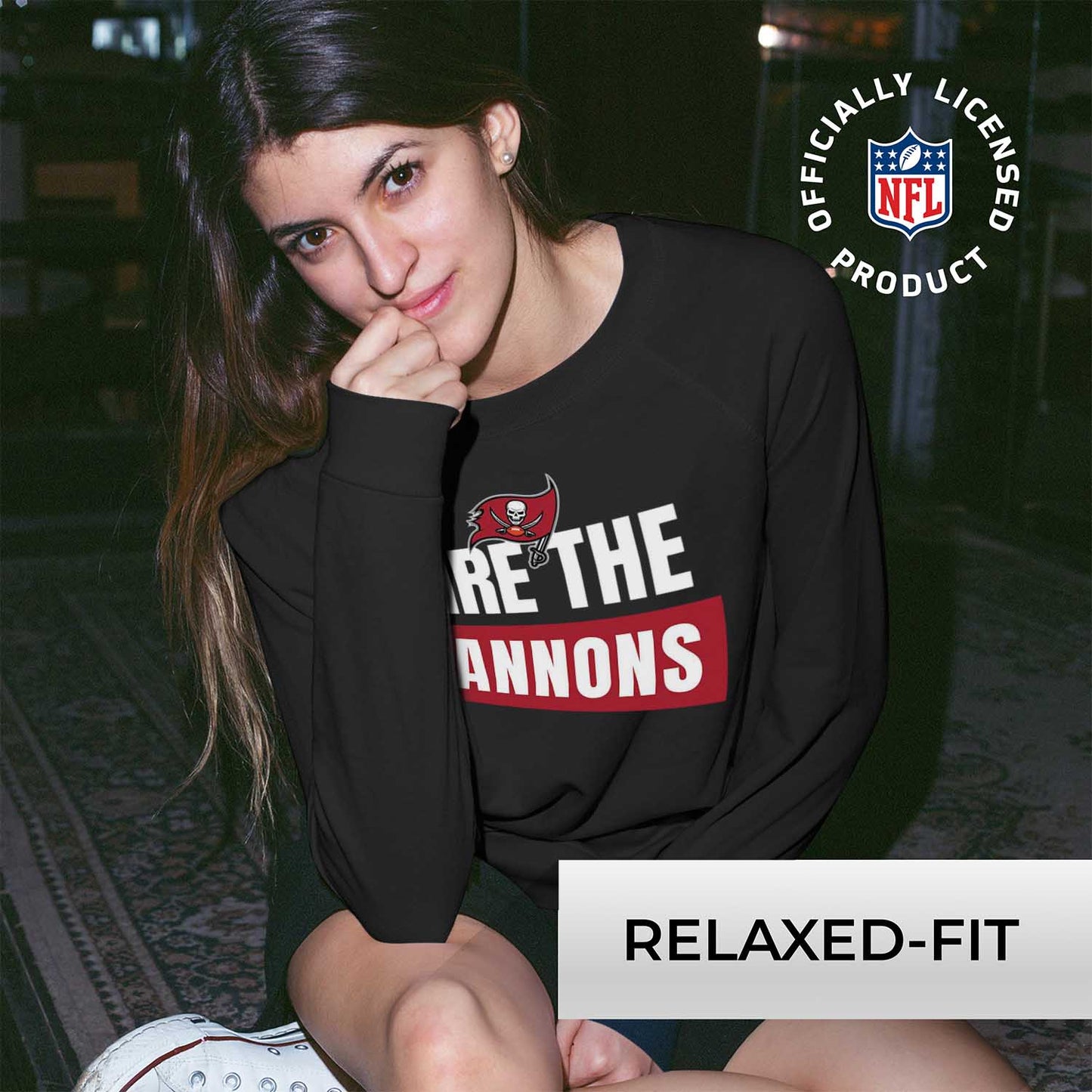 Tampa Bay Buccaneers NFL Womens Team Slogan Crew Neck - Black