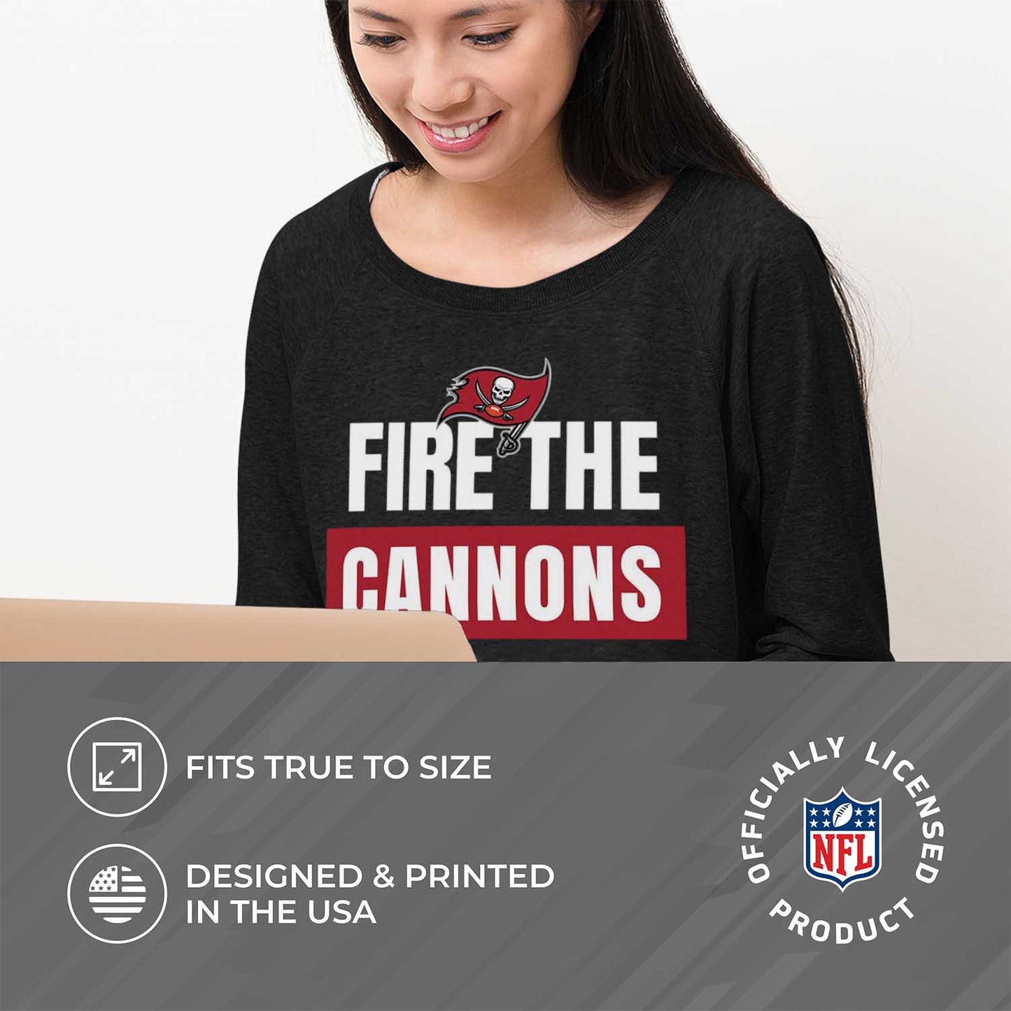 Tampa Bay Buccaneers NFL Womens Team Slogan Crew Neck - Black