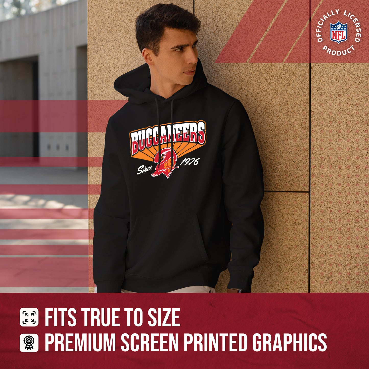 Tampa Bay Buccaneers NFL Adult Unisex Vintage Block Ultra Soft Fleece Hooded Sweatshirt - Black