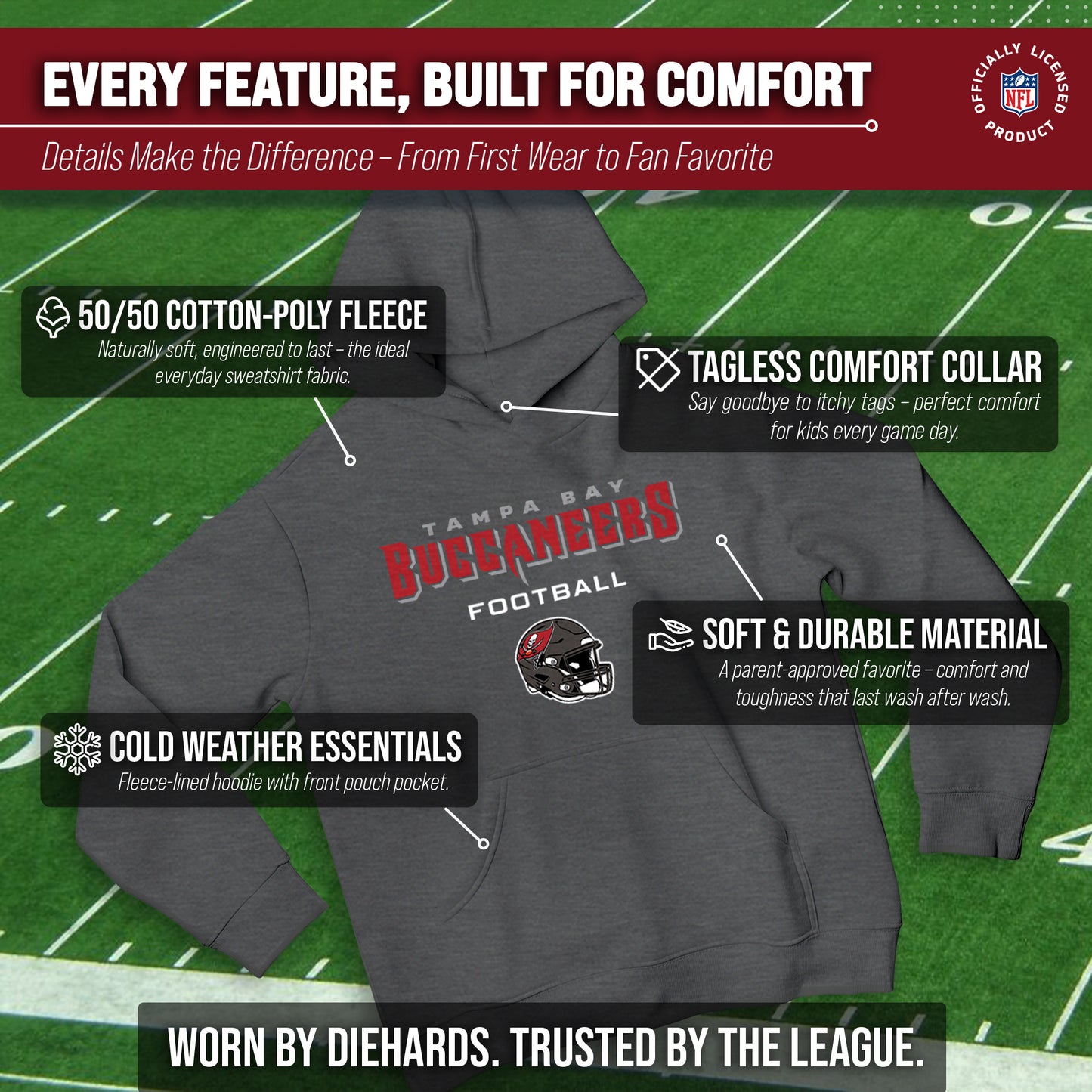 Tampa Bay Buccaneers NFL Youth Football Helmet Hood - Charcoal