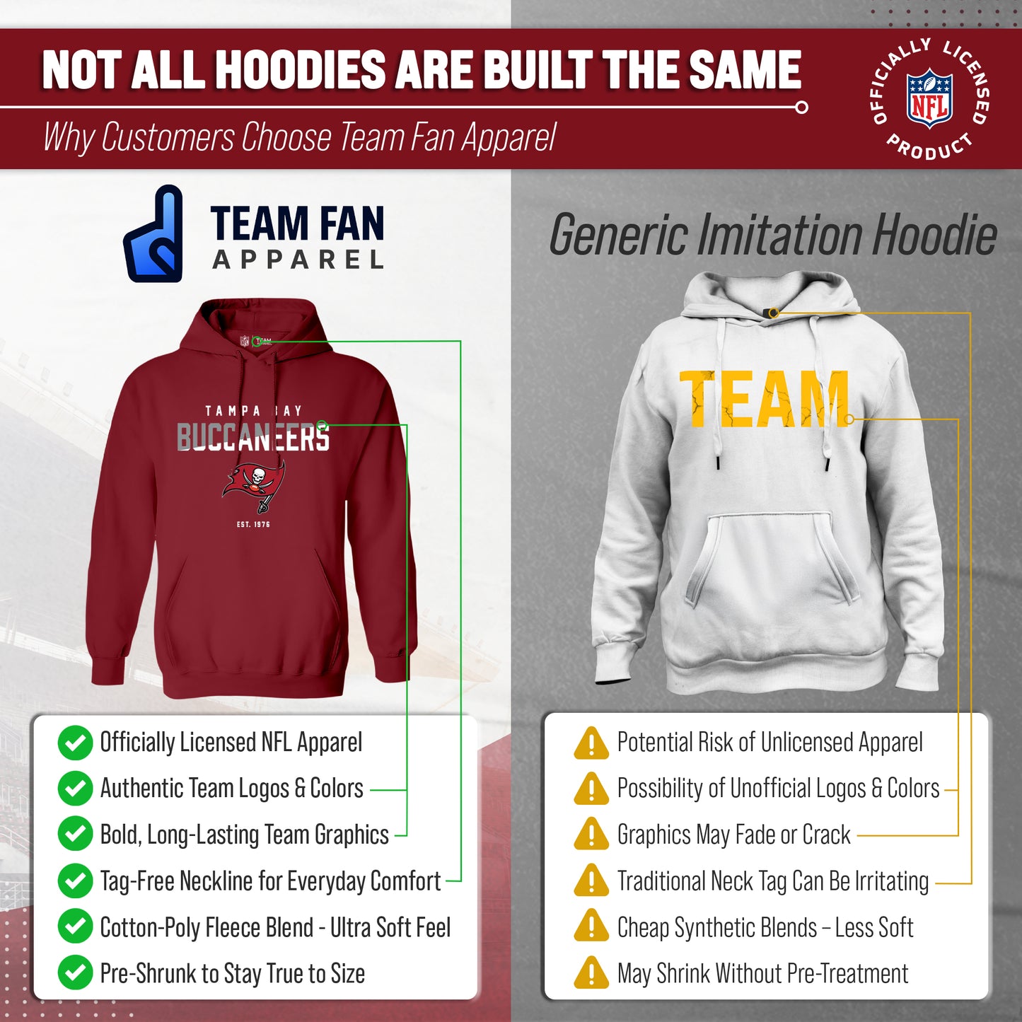 Tampa Bay Buccaneers Adult NFL Diagonal Fade Fleece Hooded Sweatshirt - Cardinal