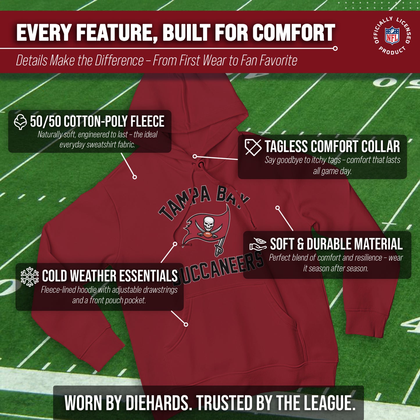 Tampa Bay Buccaneers Team Fan Apparel NFL  Gameday Hoodie - Cardinal