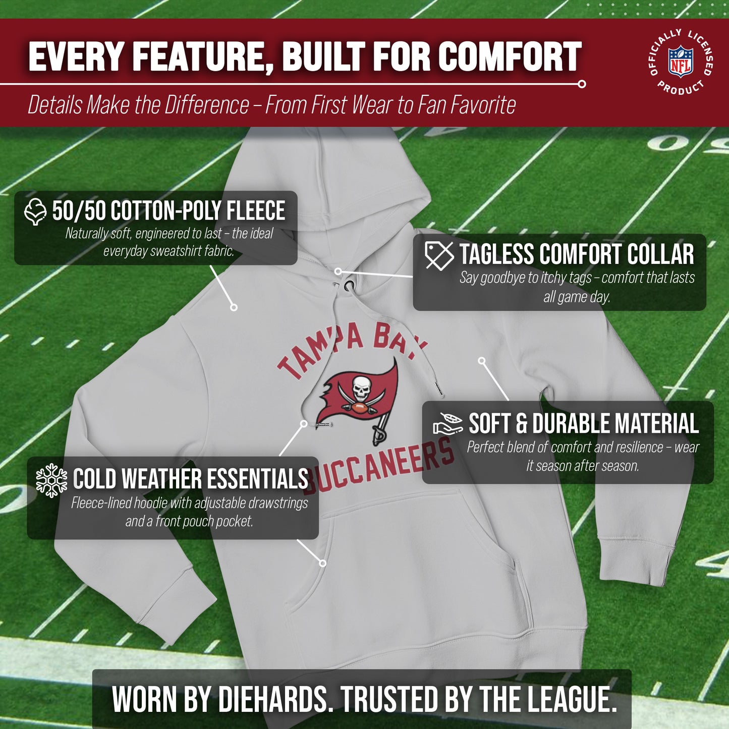 Tampa Bay Buccaneers Team Fan Apparel NFL  Gameday Hoodie - Gray