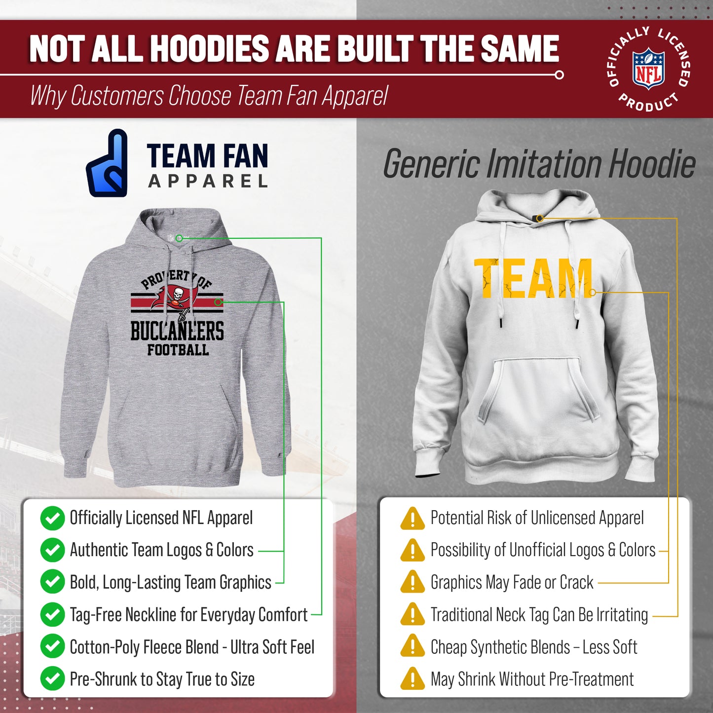 Tampa Bay Buccaneers NFL Adult Property Of Hooded Sweatshirt - Sport Gray