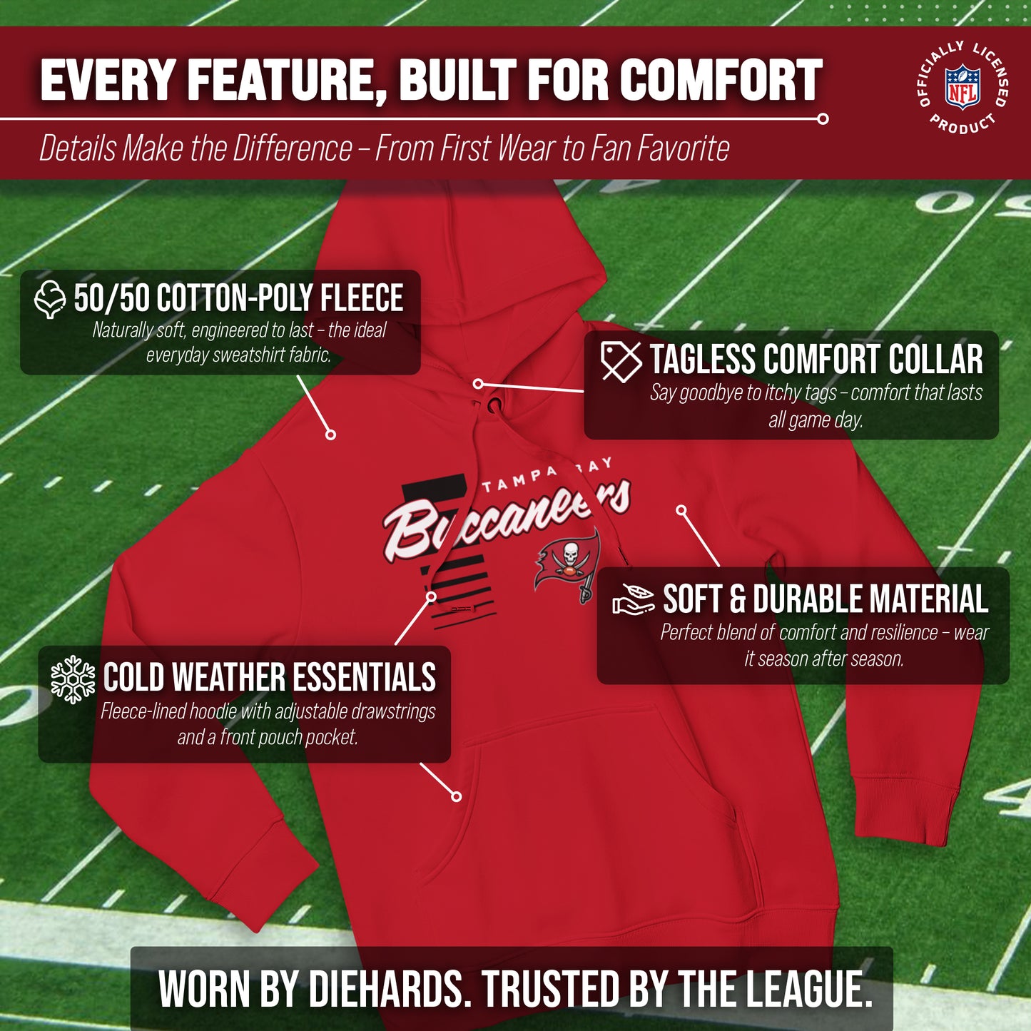 Tampa Bay Buccaneers NFL Adult Unisex Retro Script Ultra Soft Fleece Hooded Sweatshirt - Red
