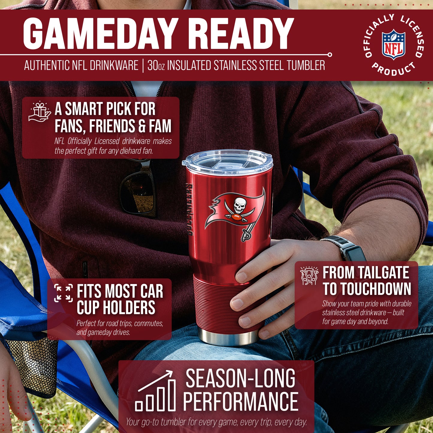 Tampa Bay Buccaneers NFL 30oz Gameday Stainless Steel Tumbler - Red