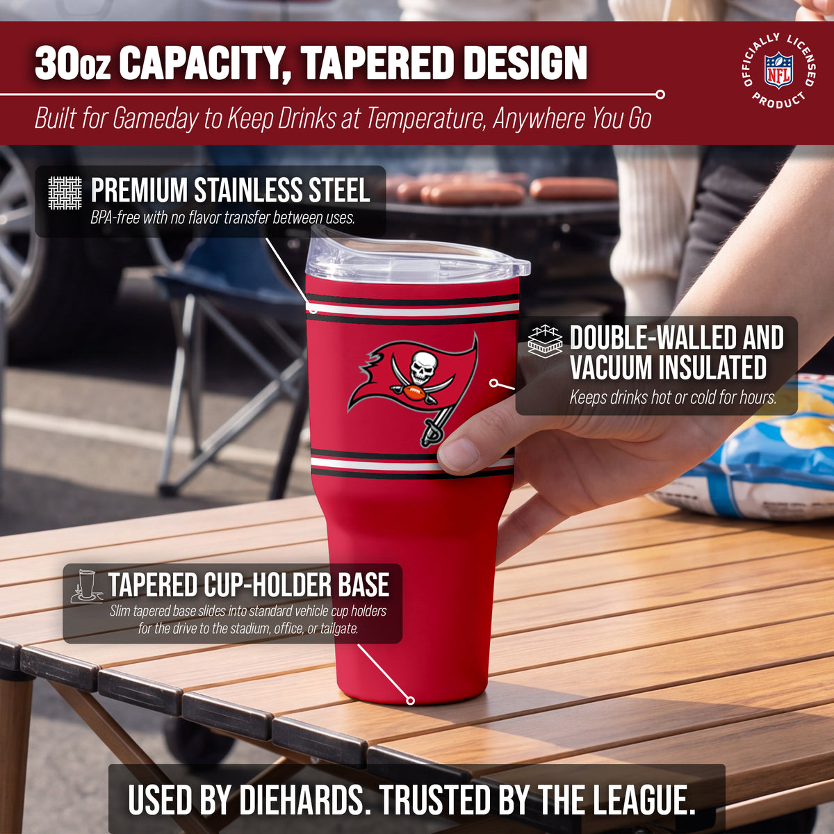 Tampa Bay Buccaneers  30 oz Stripe Powder Coat Tumbler | NFL Stainless - Red