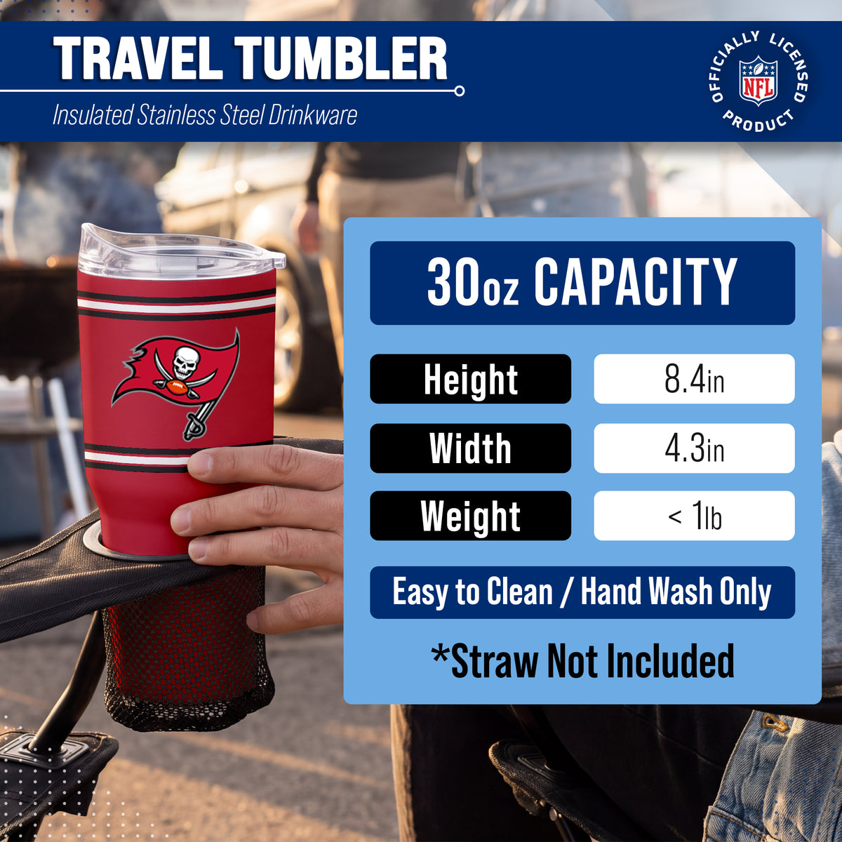 Tampa Bay Buccaneers  30 oz Stripe Powder Coat Tumbler | NFL Stainless - Red