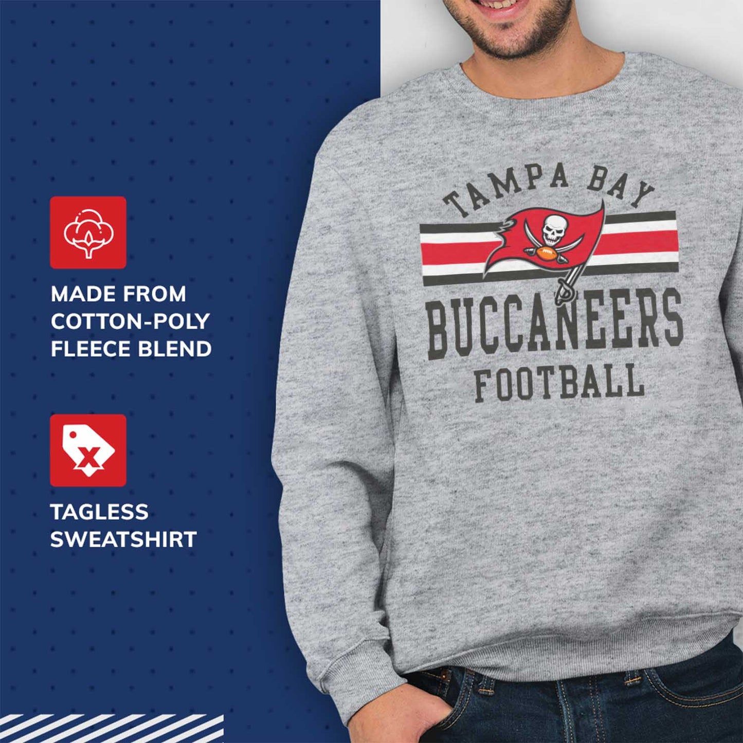 Tampa Bay Buccaneers NFL Team Stripe Crew Sweatshirt - Sport Gray