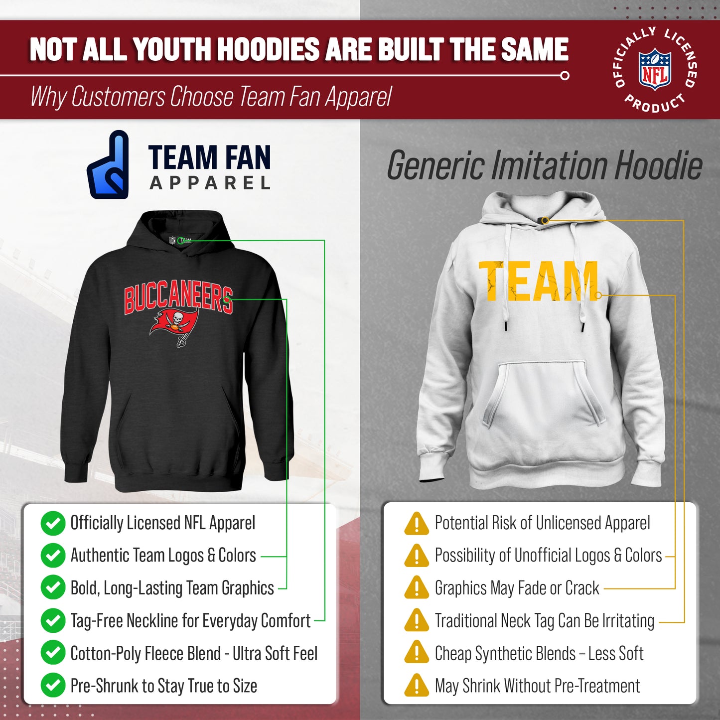 Tampa Bay Buccaneers NFL Youth Home Team Hoodie- Kids Hooded Sweatshirt - Black