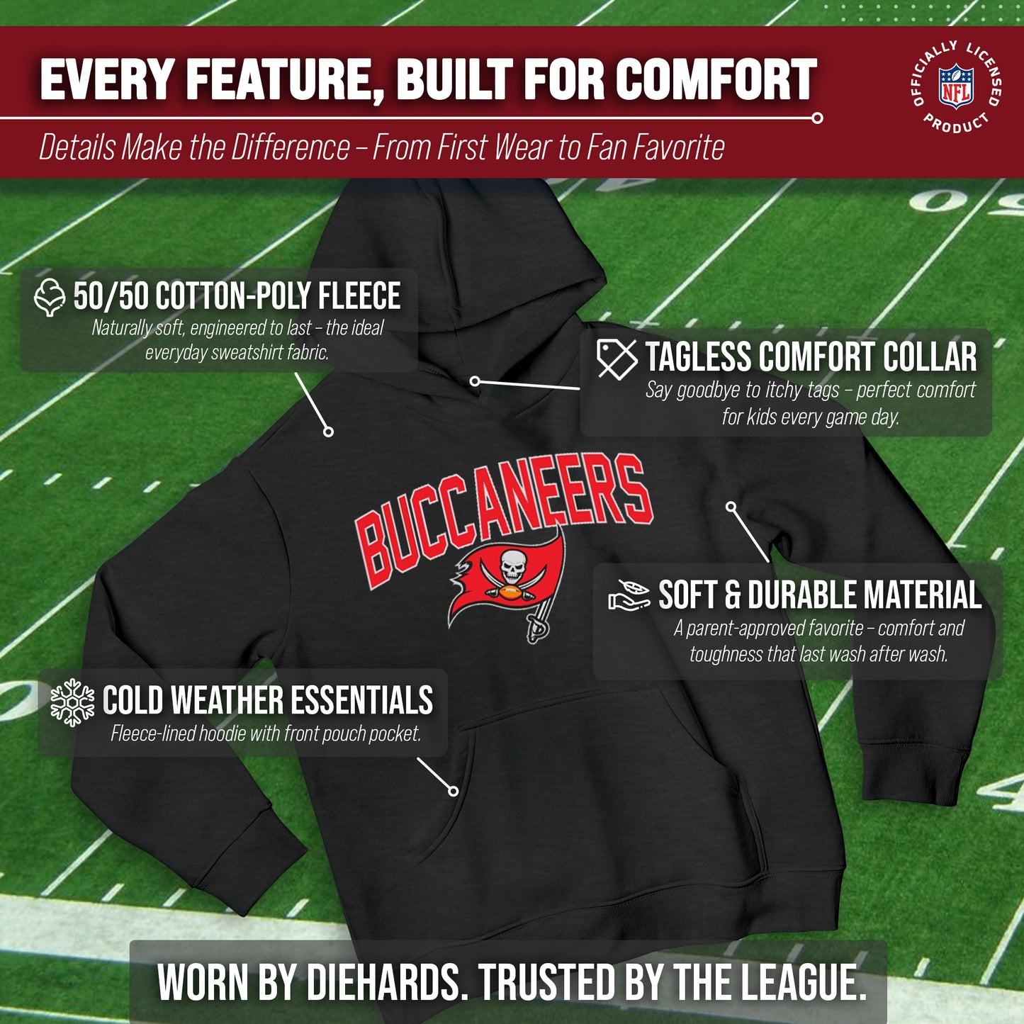 Tampa Bay Buccaneers NFL Youth Home Team Hoodie- Kids Hooded Sweatshirt - Black