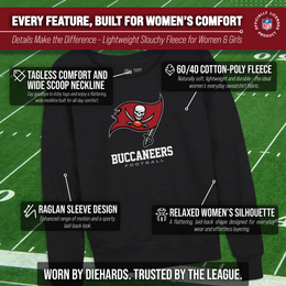 Tampa Bay Buccaneers NFL Womens Ultimate Fan French Terry Slouchy Top- Raglan Sleeves - Charcoal