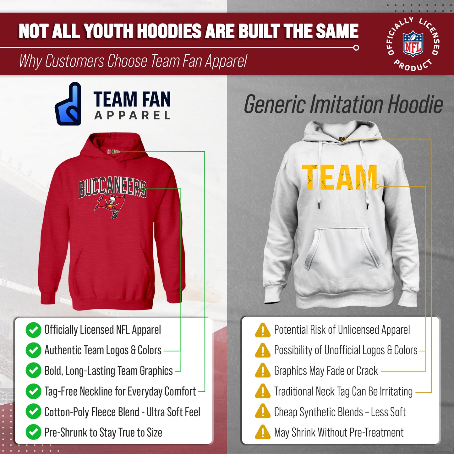 Tampa Bay Buccaneers NFL Youth Home Team Hoodie- Kids Hooded Sweatshirt - Red
