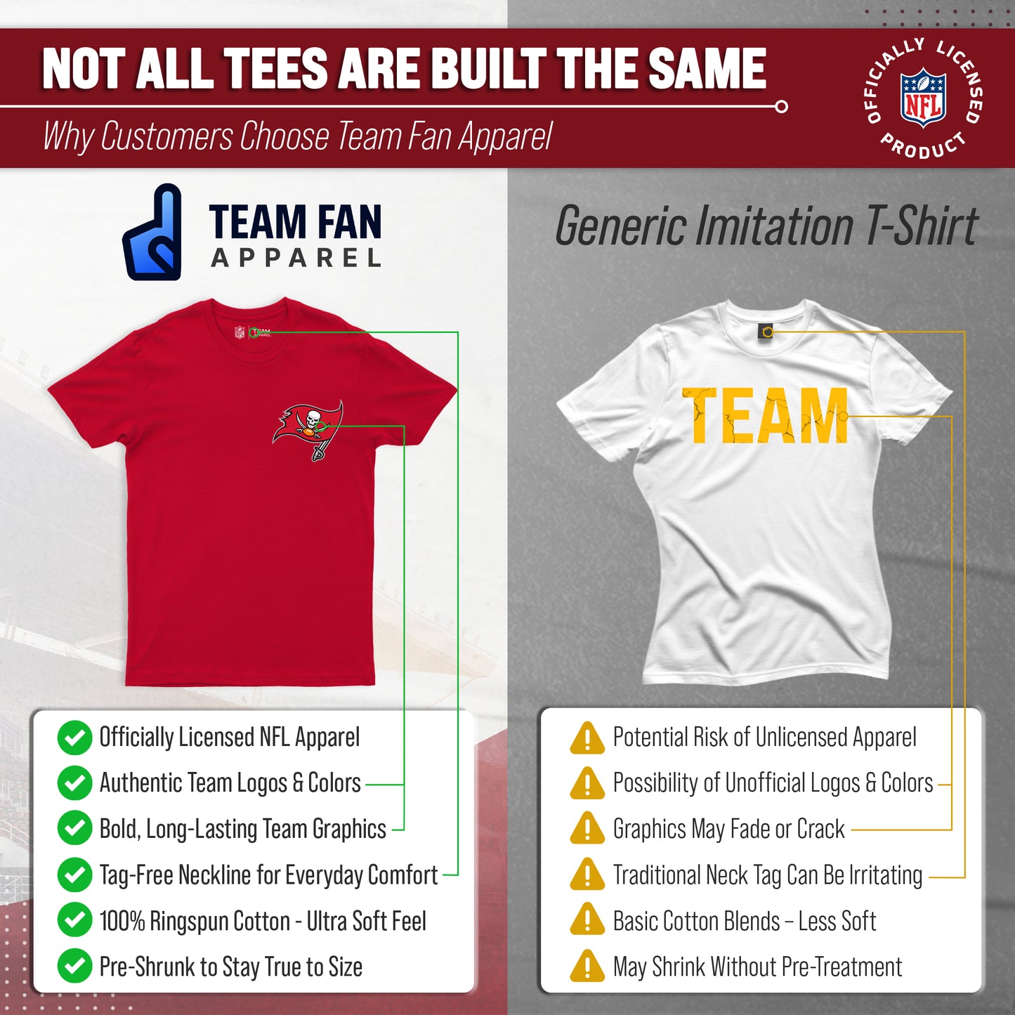Tampa Bay Buccaneers NFL Pro Football Final Countdown Adult Cotton-Poly Short Sleeved T-Shirt For Men & Women - Cardinal