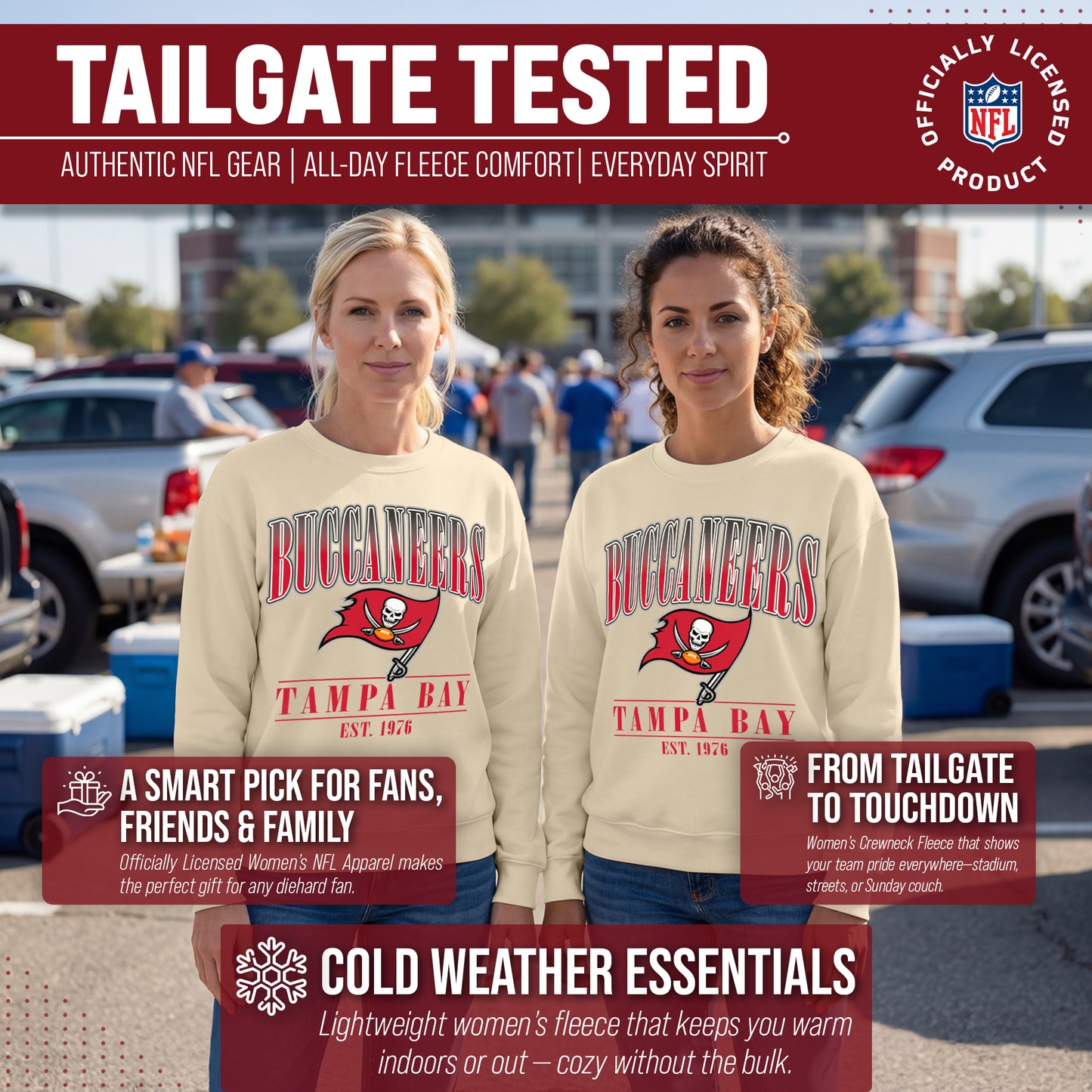 Tampa Bay Buccaneers Womens NFL Starstruck Crewneck Pullover - Cream