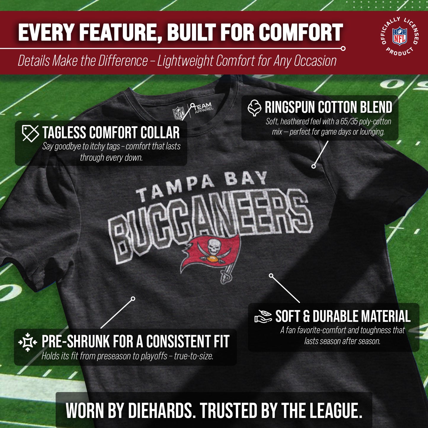 Tampa Bay Buccaneers NFL Starting Fresh Short Sleeve Heather T-Shirt - Black