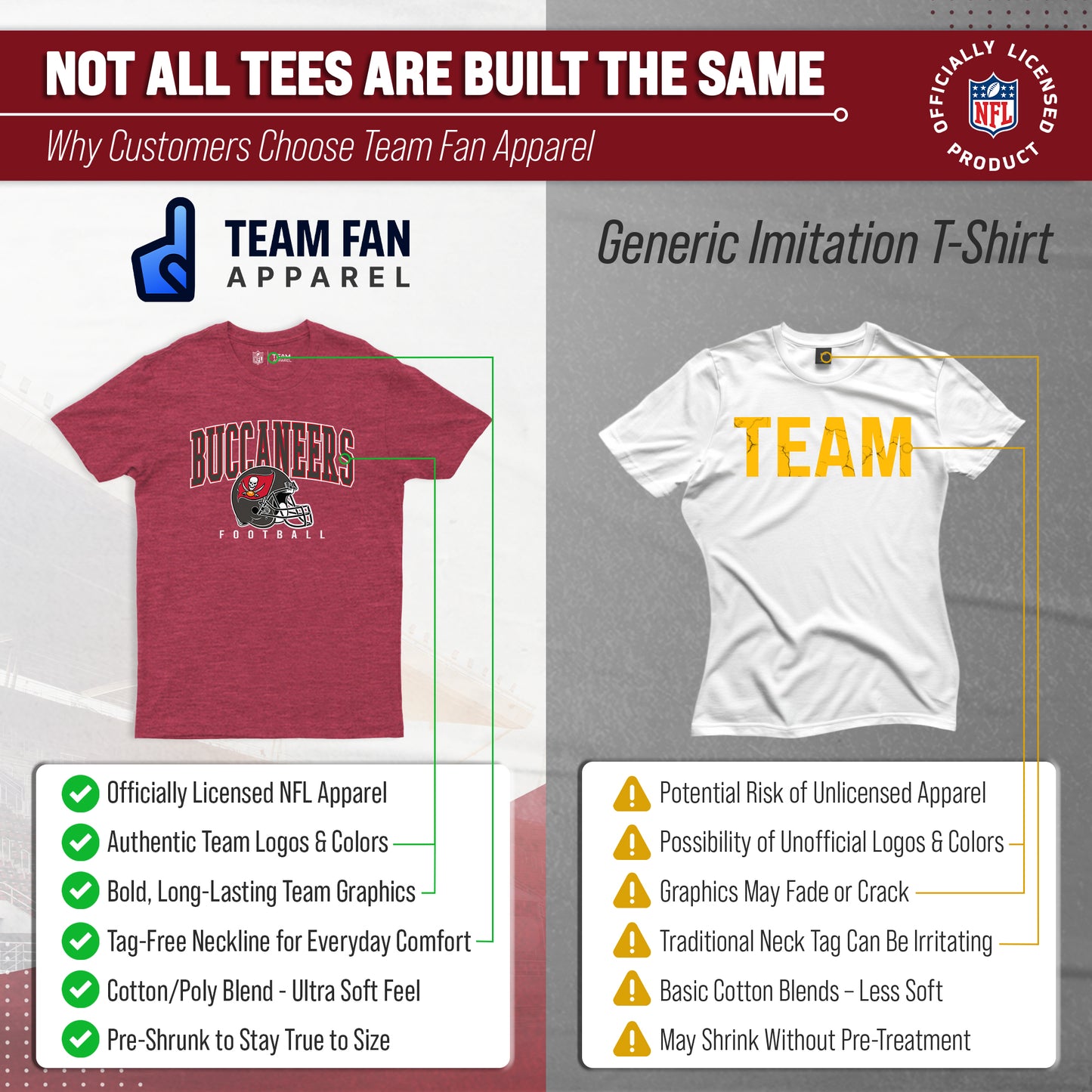 Tampa Bay Buccaneers NFL Adult All Star Heather Tag-Less T-Shirt - Red Heather