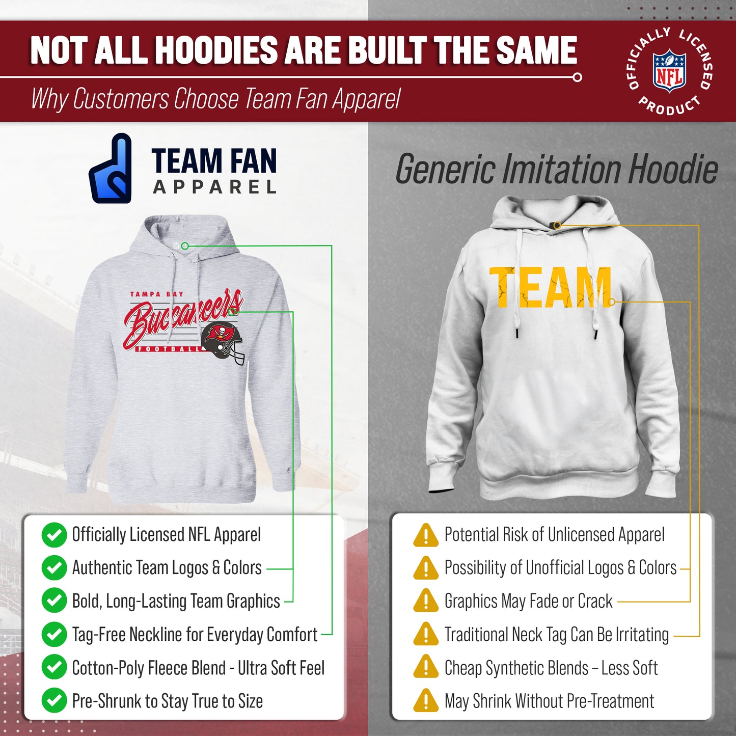 Tampa Bay Buccaneers Ladies NFL Scrimmage Line Fleece Pullover Hooded Sweatshirt - Gray Heather