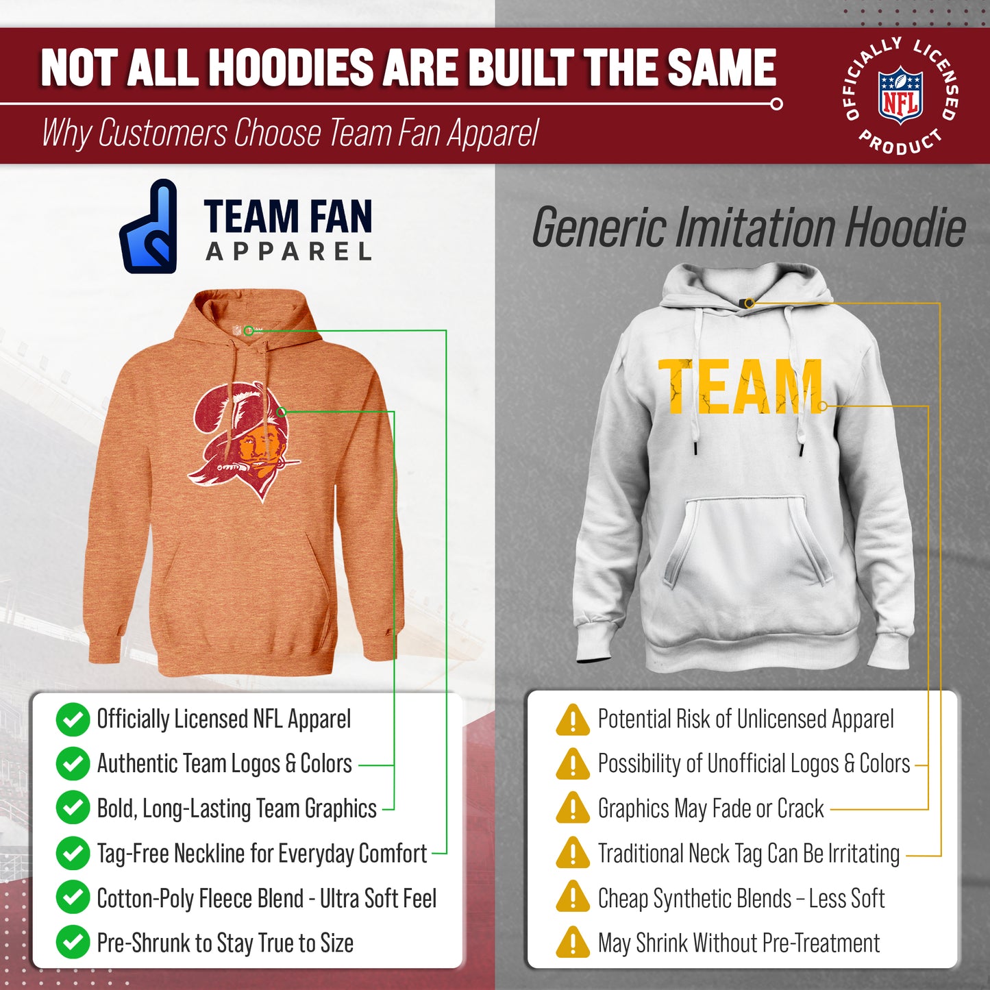 Tampa Bay Buccaneers NFL Adult Unisex Modern Throwback Ultra Soft Fleece Hooded Sweatshirt - Orange