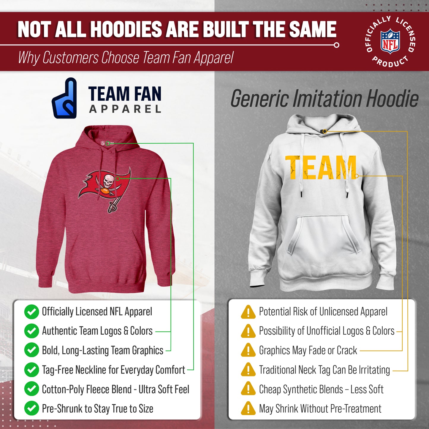 Tampa Bay Buccaneers NFL Adult Unisex Modern Throwback Ultra Soft Fleece Hooded Sweatshirt - Red