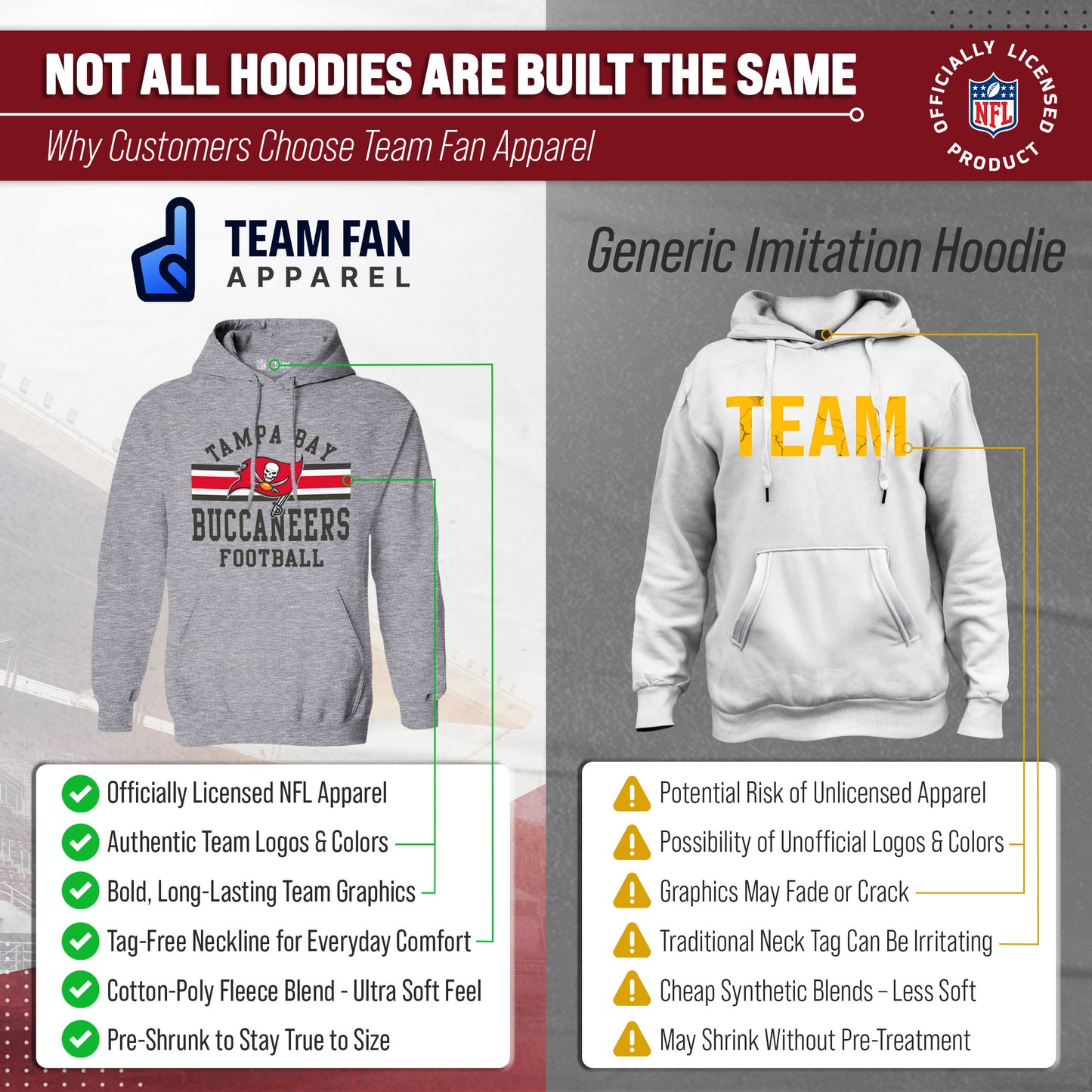 Tampa Bay Buccaneers NFL Team Stripe Hooded Sweatshirt- Soft Pullover Sports Hoodie For Men & Women - Sport Gray