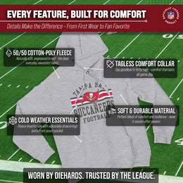 Tampa Bay Buccaneers NFL Team Stripe Hooded Sweatshirt- Soft Pullover Sports Hoodie For Men & Women - Sport Gray