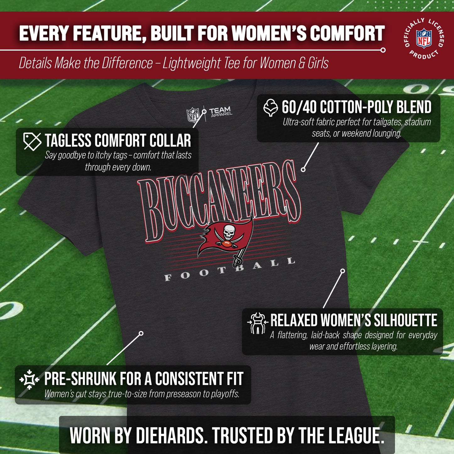 Tampa Bay Buccaneers NFL Womens Overtime Blueprint Tag-Less T-Shirt - Black