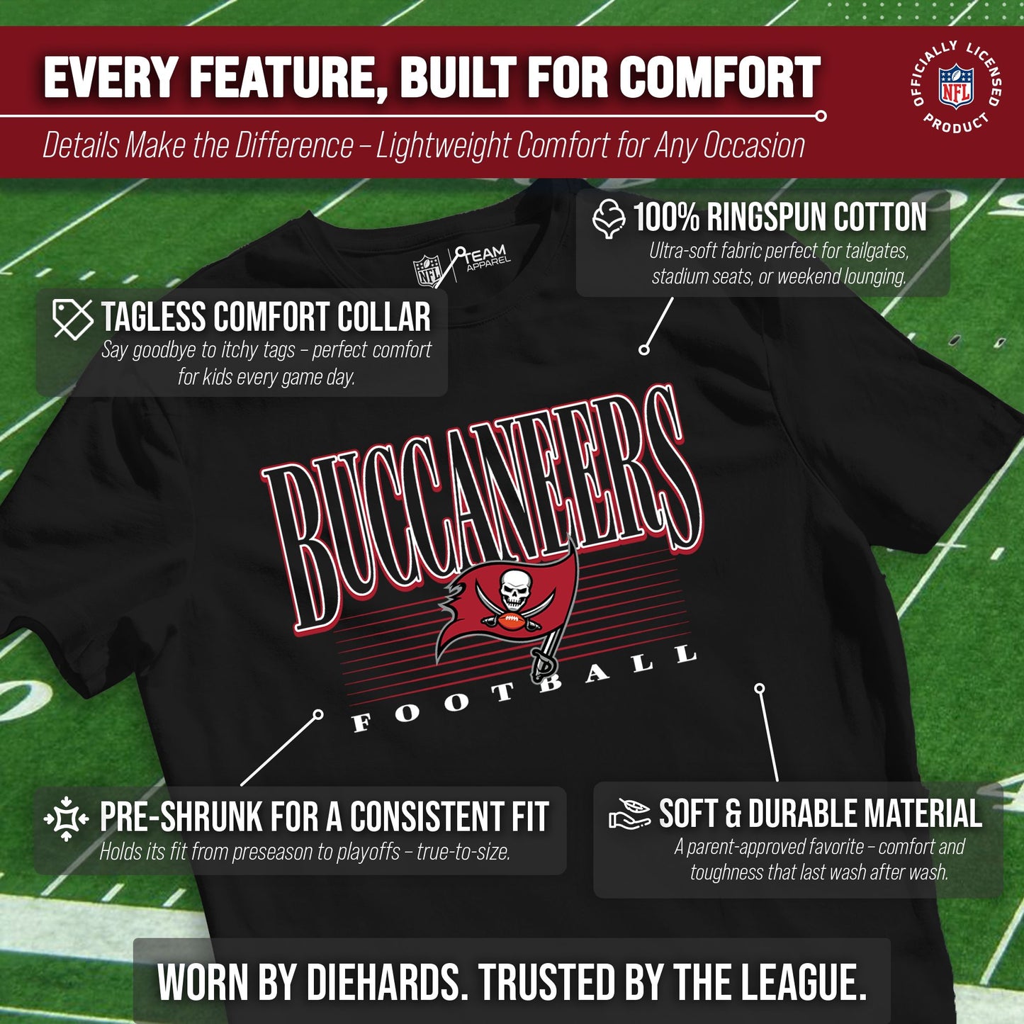 Tampa Bay Buccaneers NFL Youth Overtime Blueprint Football T-Shirt Unisex Tag Free Comfortable - Black