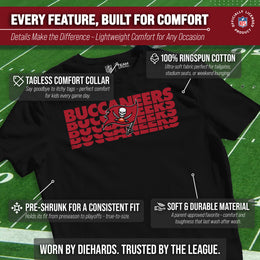 Tampa Bay Buccaneers NFL Youth Repeating Logo Football T-Shirt Unisex Tag Free Comfortable - Black