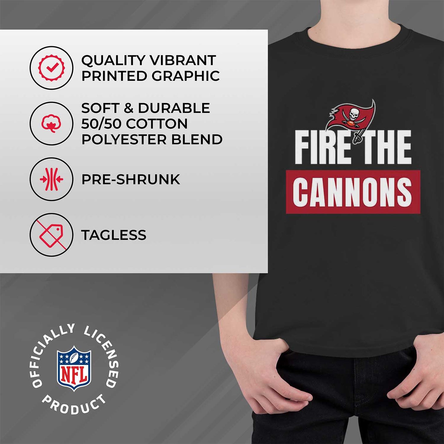 Tampa Bay Buccaneers NFL Youth Team Slogan Short Sleeve Lightweight T Shirt - Black