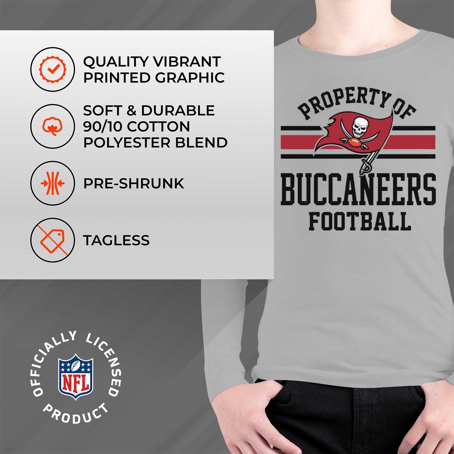 Tampa Bay Buccaneers NFL Youth Property Of Crew Sweatshirt - Sport Gray