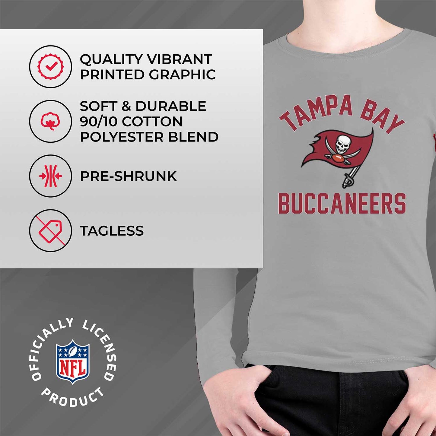 Tampa Bay Buccaneers NFL Gameday Youth Football Long Sleeve Shirt - Gray