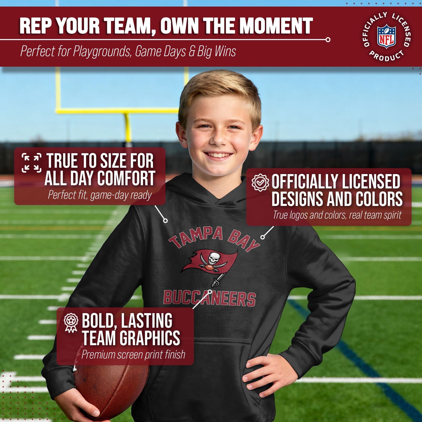 Tampa Bay Buccaneers NFL Youth Gameday Hooded Sweatshirt - Black