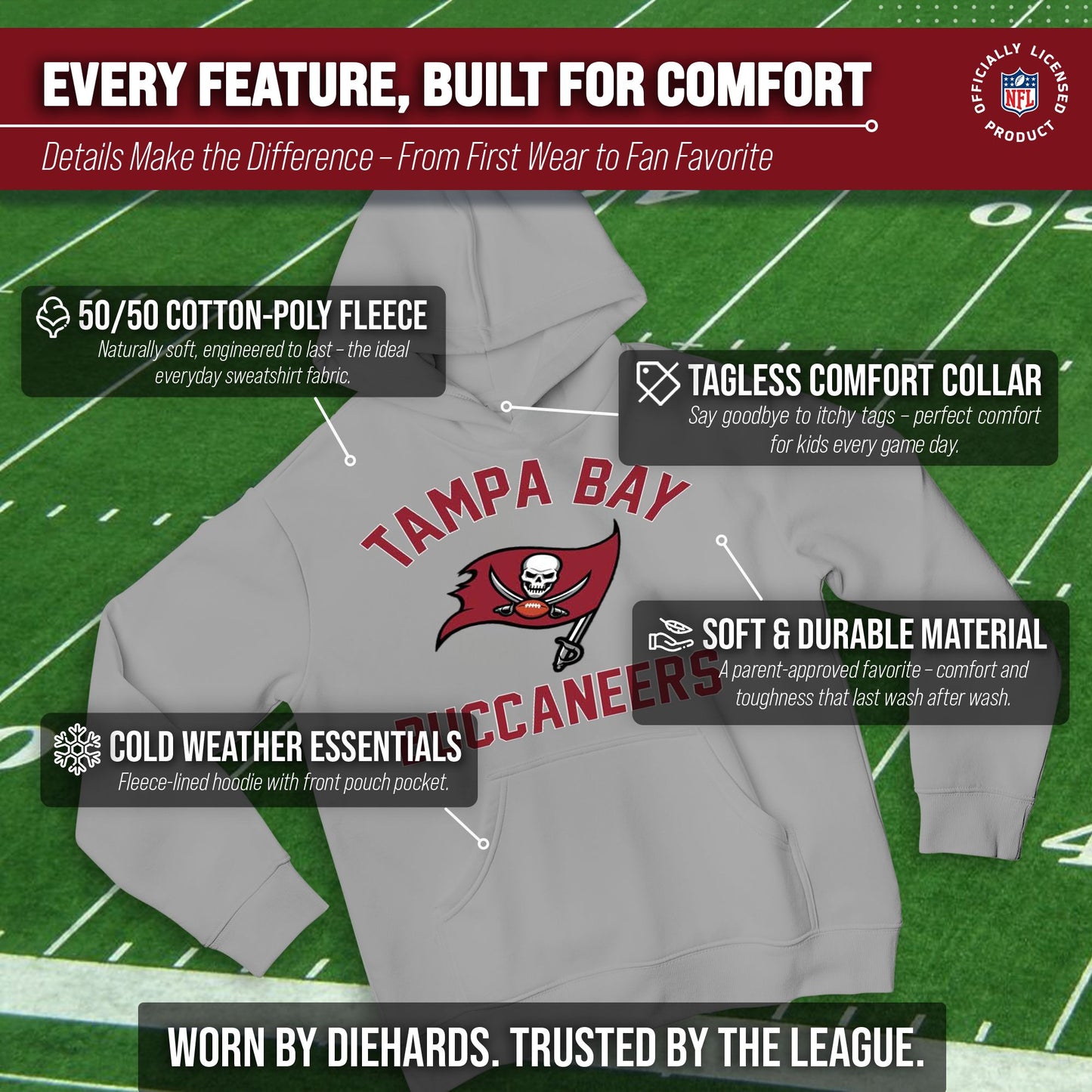 Tampa Bay Buccaneers NFL Youth Gameday Hooded Sweatshirt - Gray