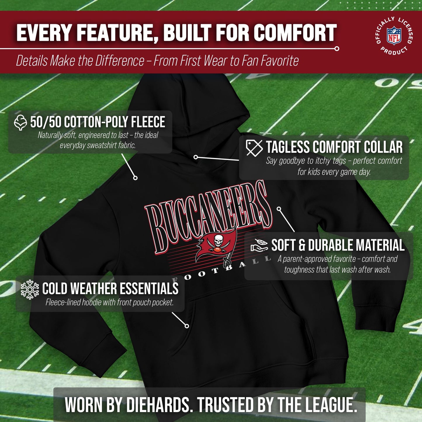 Tampa Bay Buccaneers NFL Youth Overtime Blueprint Football Fleece Hooded Sweatshirt - Black