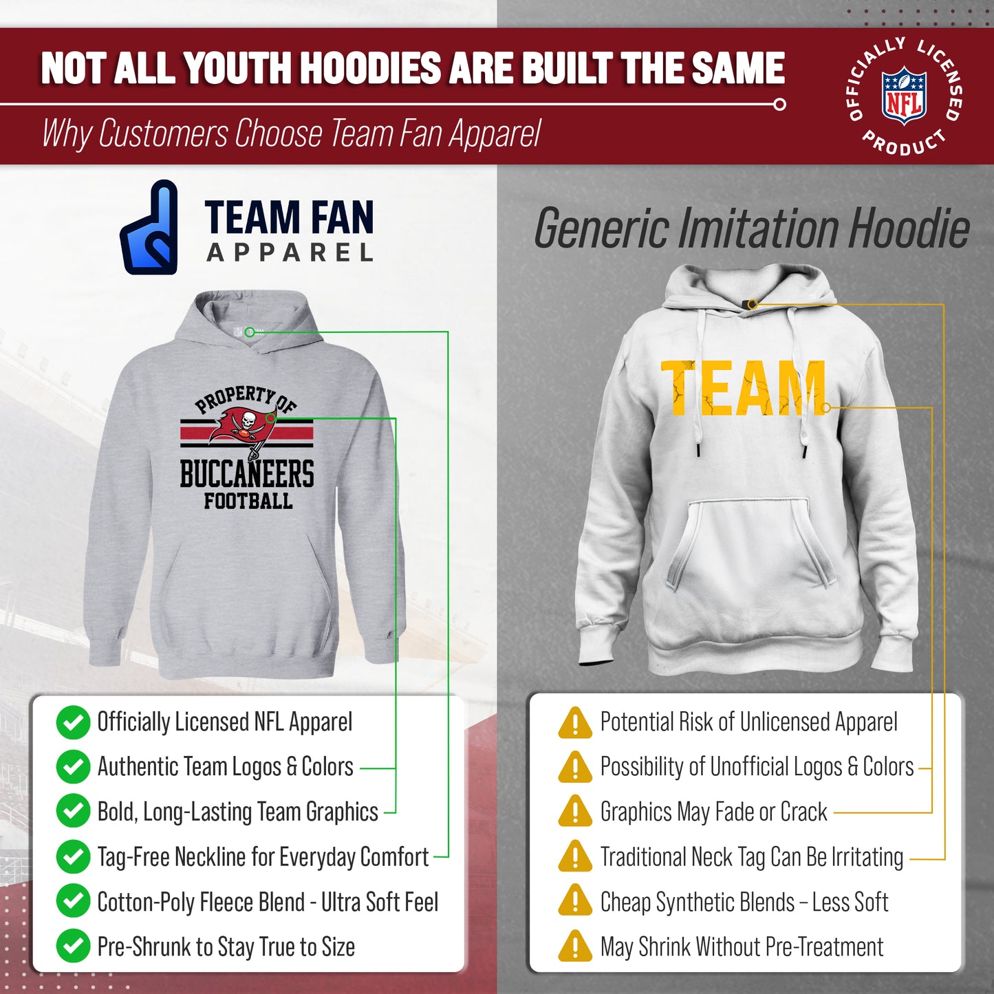 Tampa Bay Buccaneers NFL Youth Property Of Hooded Sweatshirt - Sport Gray