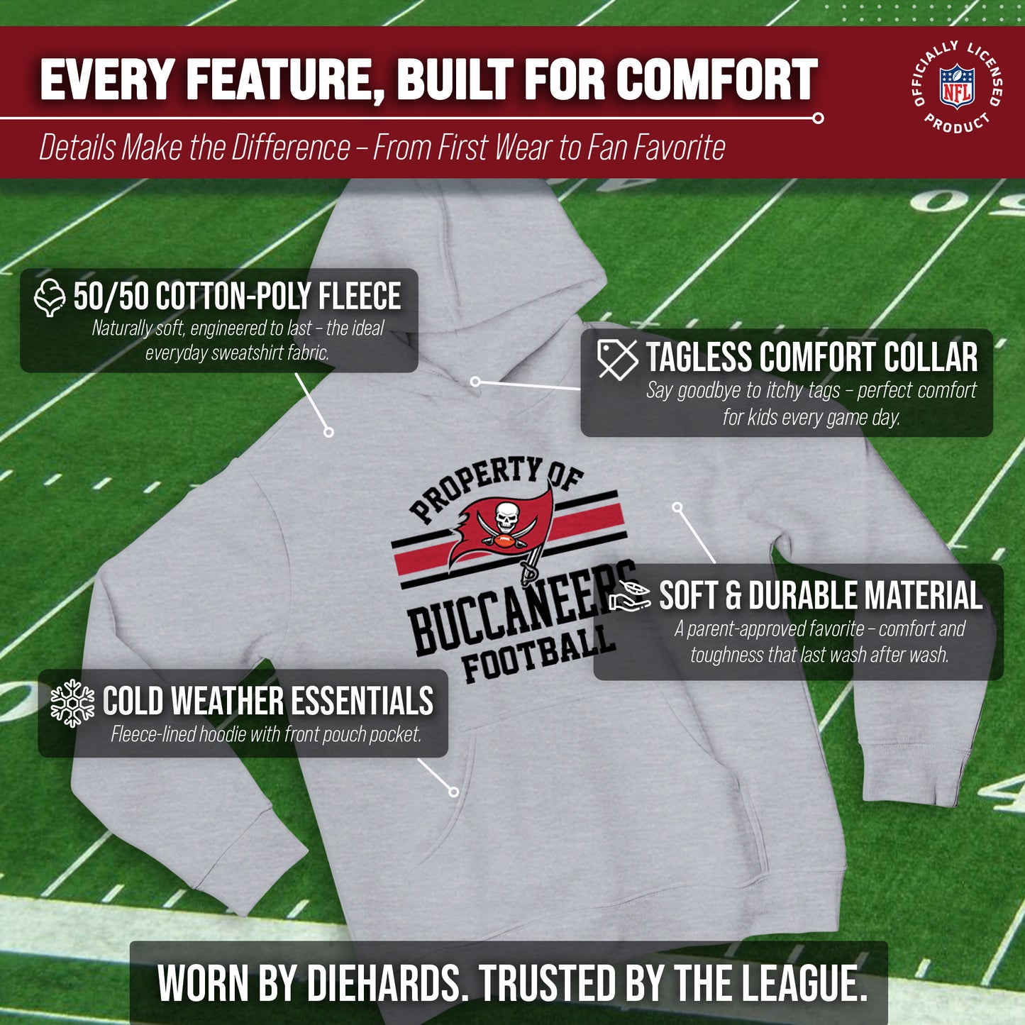 Tampa Bay Buccaneers NFL Youth Property Of Hooded Sweatshirt - Sport Gray