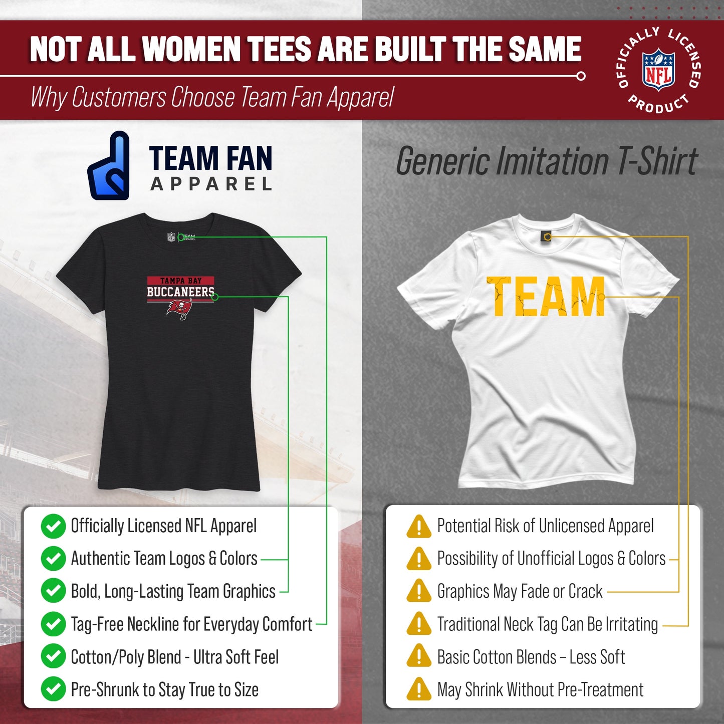 Tampa Bay Buccaneers NFL Women's Team Block Charcoal Tagless T-Shirt - Charcoal