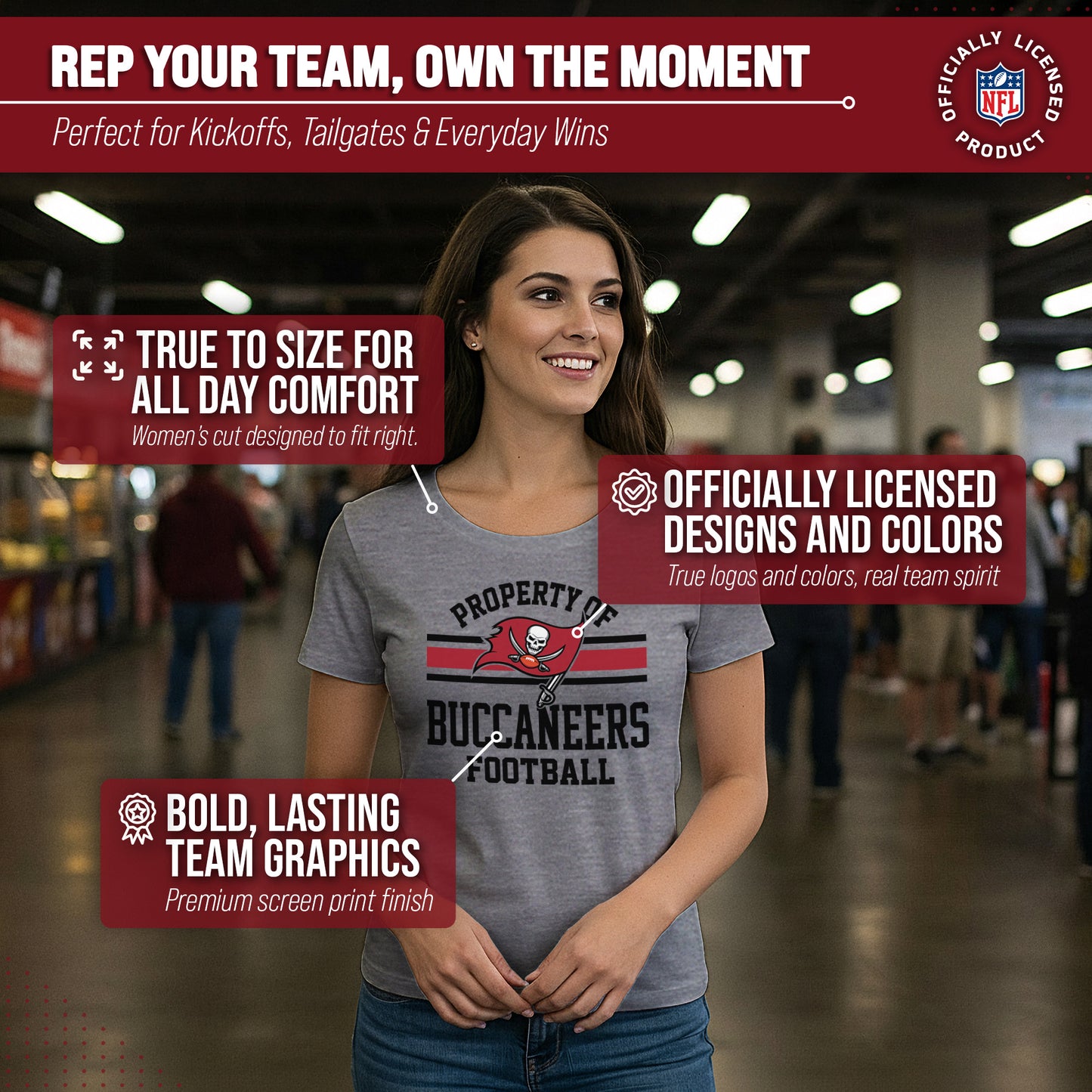 Tampa Bay Buccaneers NFL Womens Short Sleeve Property of Tshirt - Gray