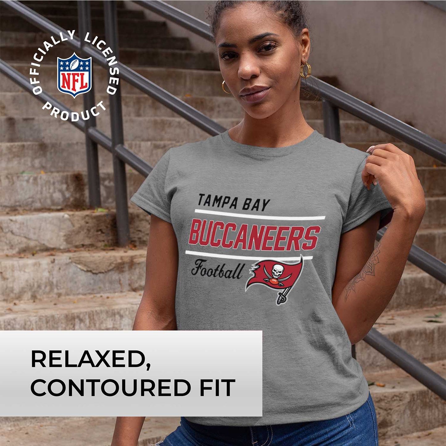 Tampa Bay Buccaneers NFL Womens Plus Size Relaxed Fit T-Shirt - Gray