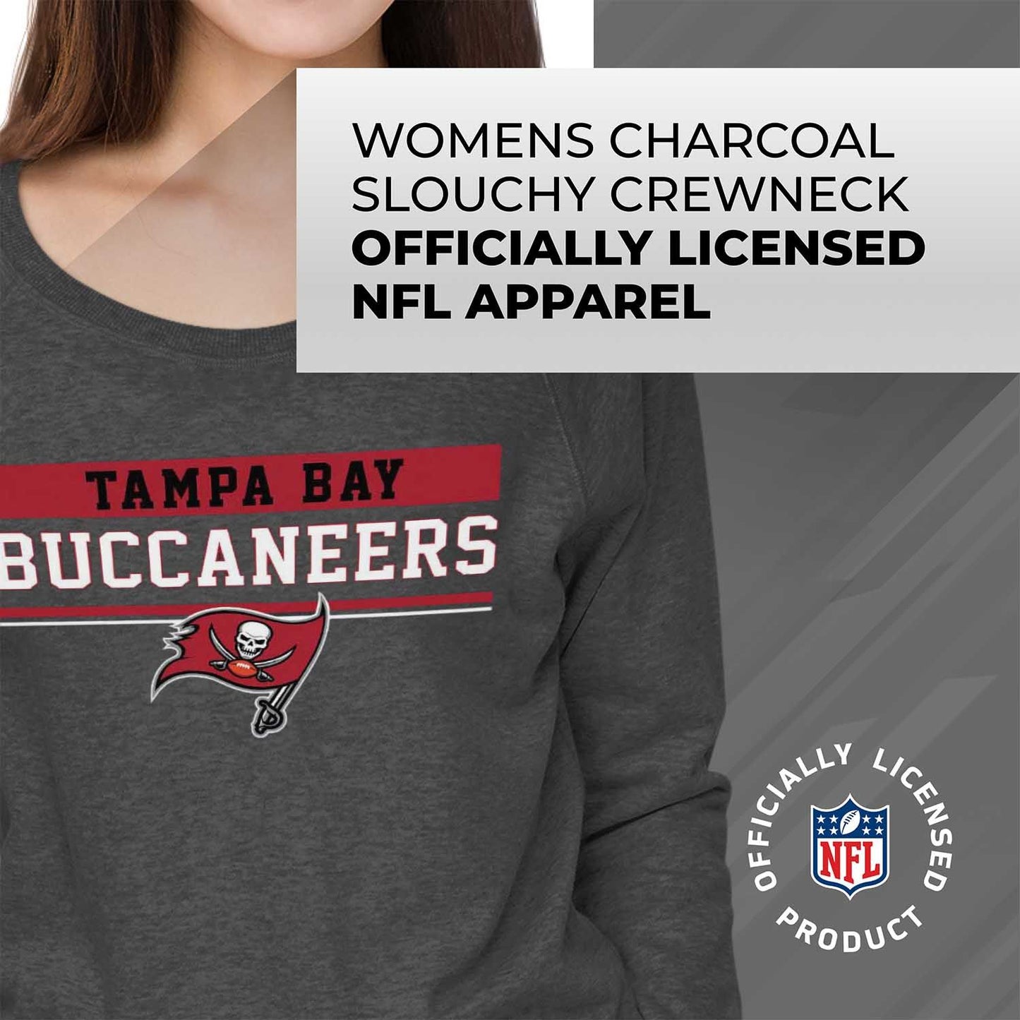 Tampa Bay Buccaneers NFL Womens Team Block French Terry Slouchy Top - Charcoal