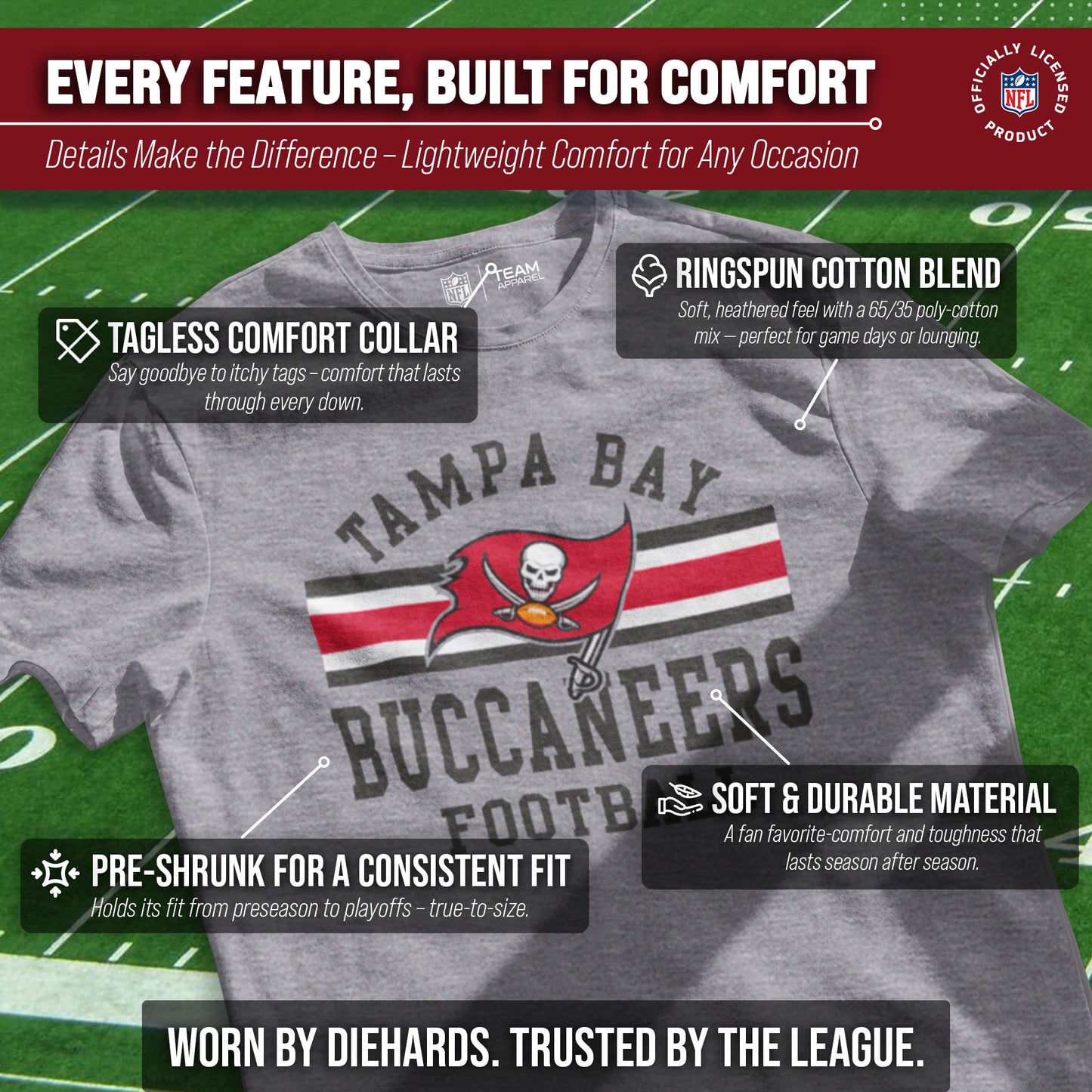 Tampa Bay Buccaneers NFL Adult Short Sleeve Team Stripe Tee - Sport Gray